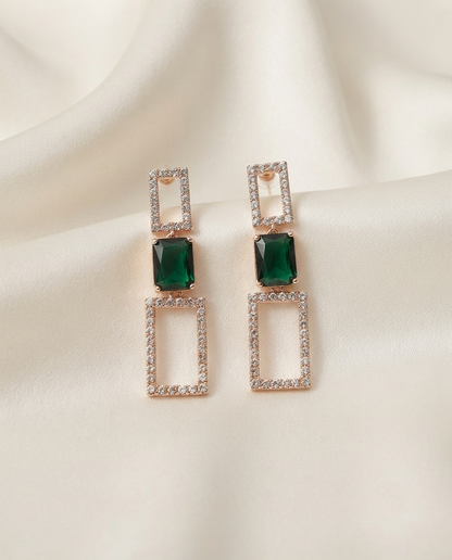 18K Gold Plated Elegance Geometric Emerald Dangle Earrings