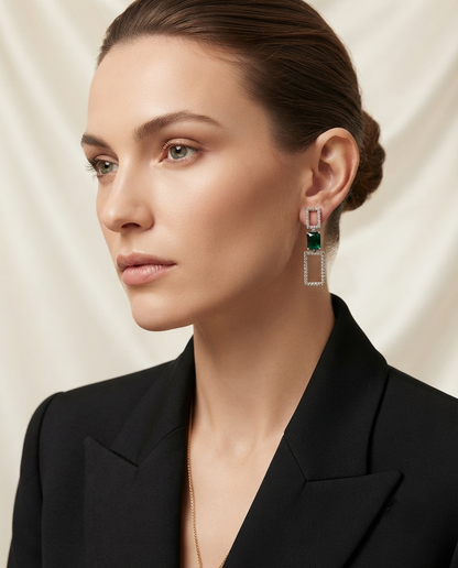 18K Gold Plated Elegance Geometric Emerald Dangle Earrings