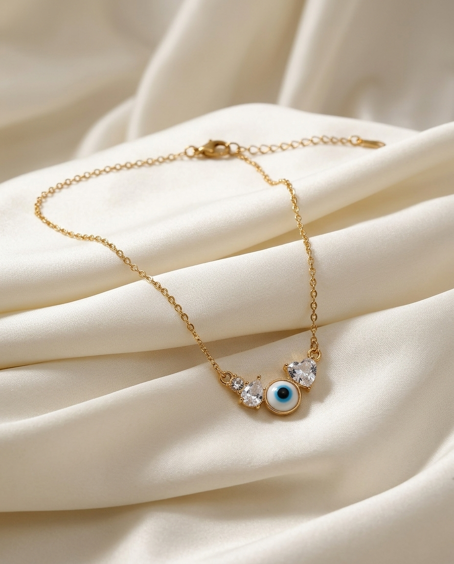 18K Gold Plated Elegant Evil Eye Charm Necklace with Cubic Zirconia Accents