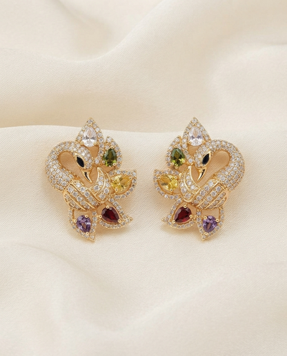 18K Gold Plated Elegant Mirrored Peacock Stud Earrings