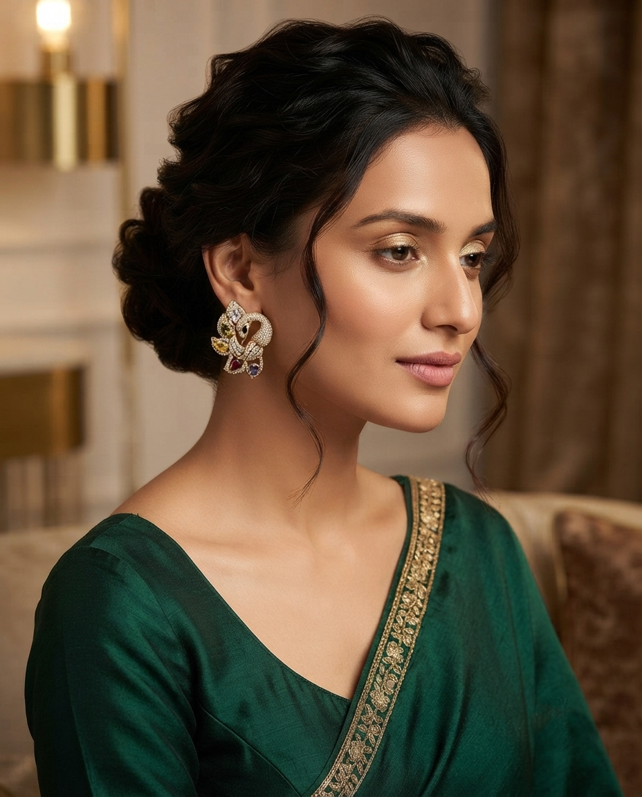 18K Gold Plated Elegant Mirrored Peacock Stud Earrings
