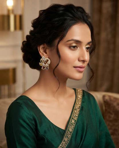 18K Gold Plated Elegant Mirrored Peacock Stud Earrings