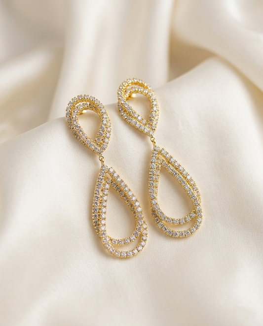 18K Gold Plated Elegant Teardrop Crystal Dangle Earrings