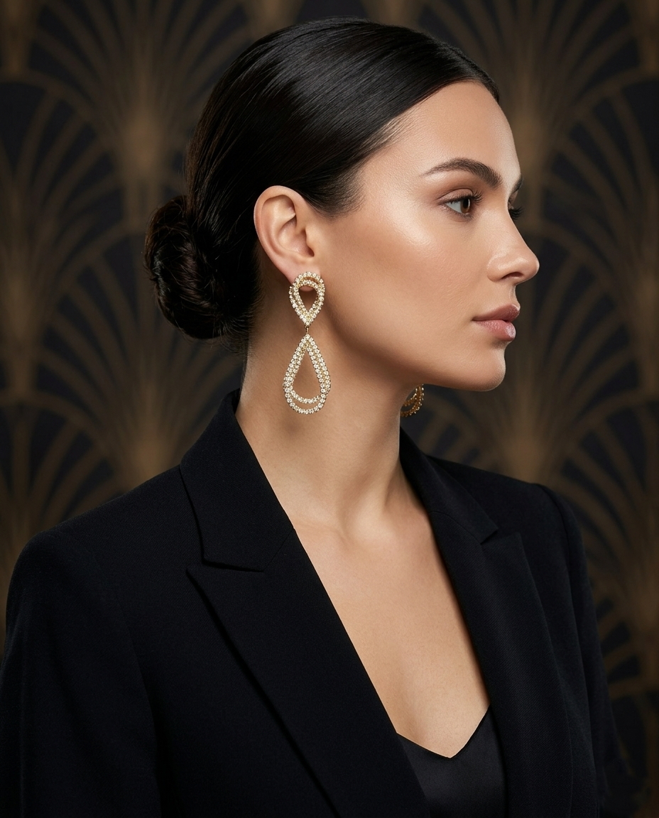 18K Gold Plated Elegant Teardrop Crystal Dangle Earrings