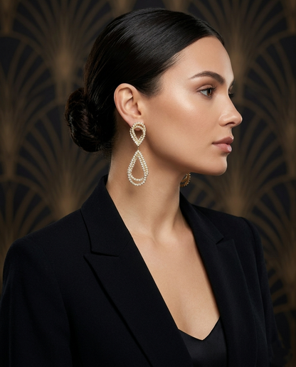 18K Gold Plated Elegant Teardrop Crystal Dangle Earrings