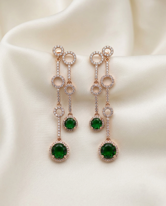 18K Gold Plated Emerald Green Crystal Double Linear Drop Earrings