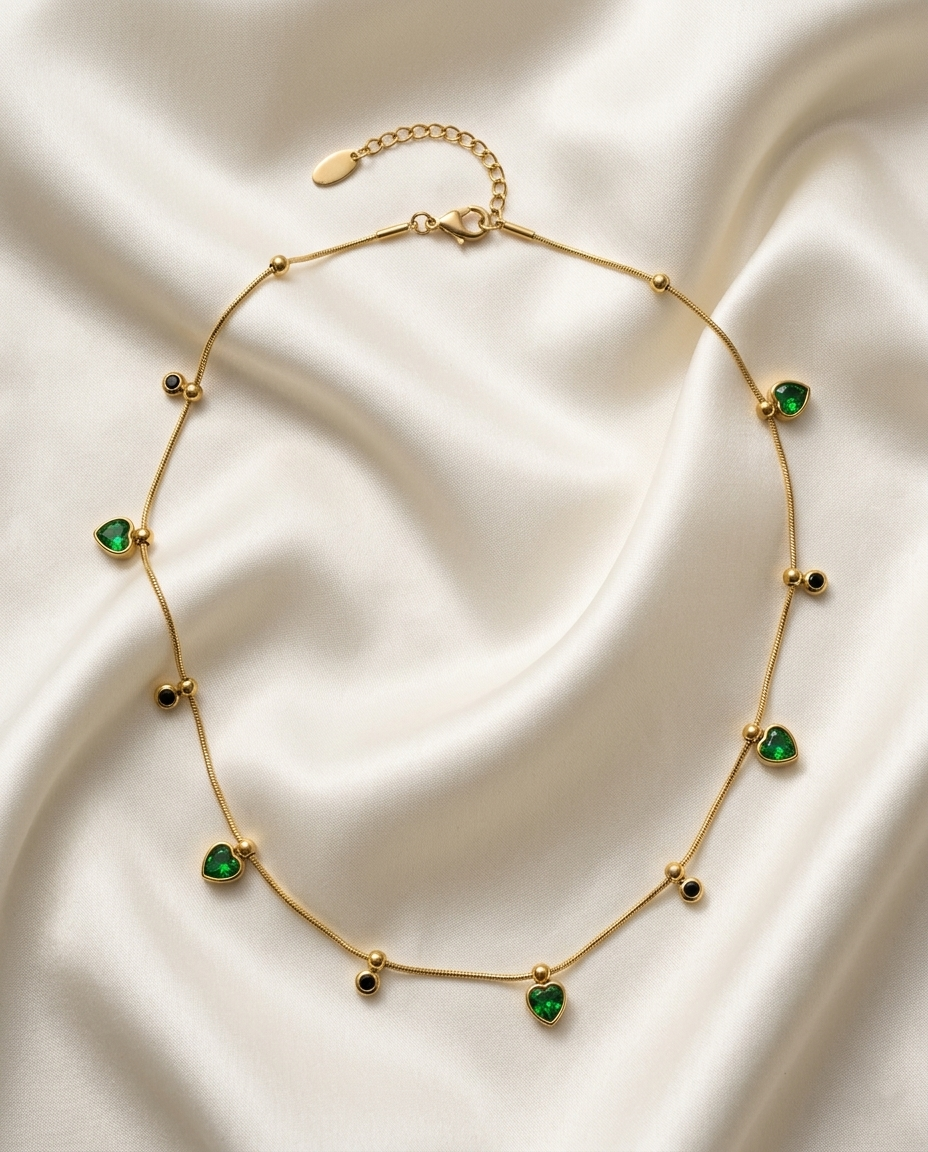 18K Gold Plated Emerald Green Heart Charm Necklace