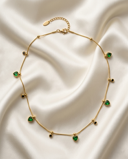 18K Gold Plated Emerald Green Heart Charm Necklace