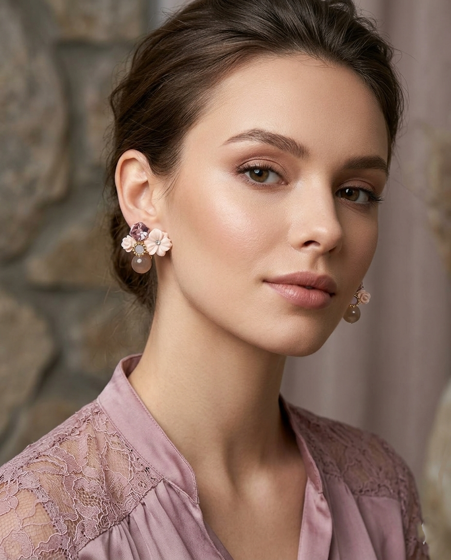 18K Gold Plated Enchanted Bloom Mirrored Stud Earrings - Pink