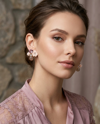 18K Gold Plated Enchanted Bloom Mirrored Stud Earrings - Pink