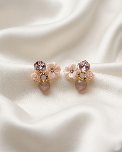 18K Gold Plated Enchanted Bloom Mirrored Stud Earrings - Pink