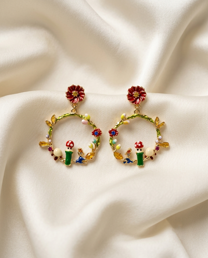 18K Gold Plated Enchanted Forest Mirror Wreath Dangle Earrings