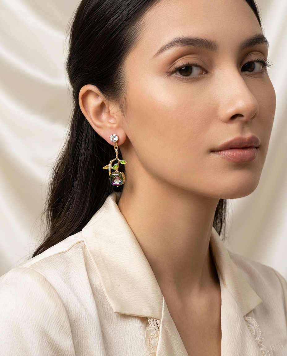 18K Gold Plated Enchanted Hummingbird & Sapphire Crystal Drop Earrings- Multi