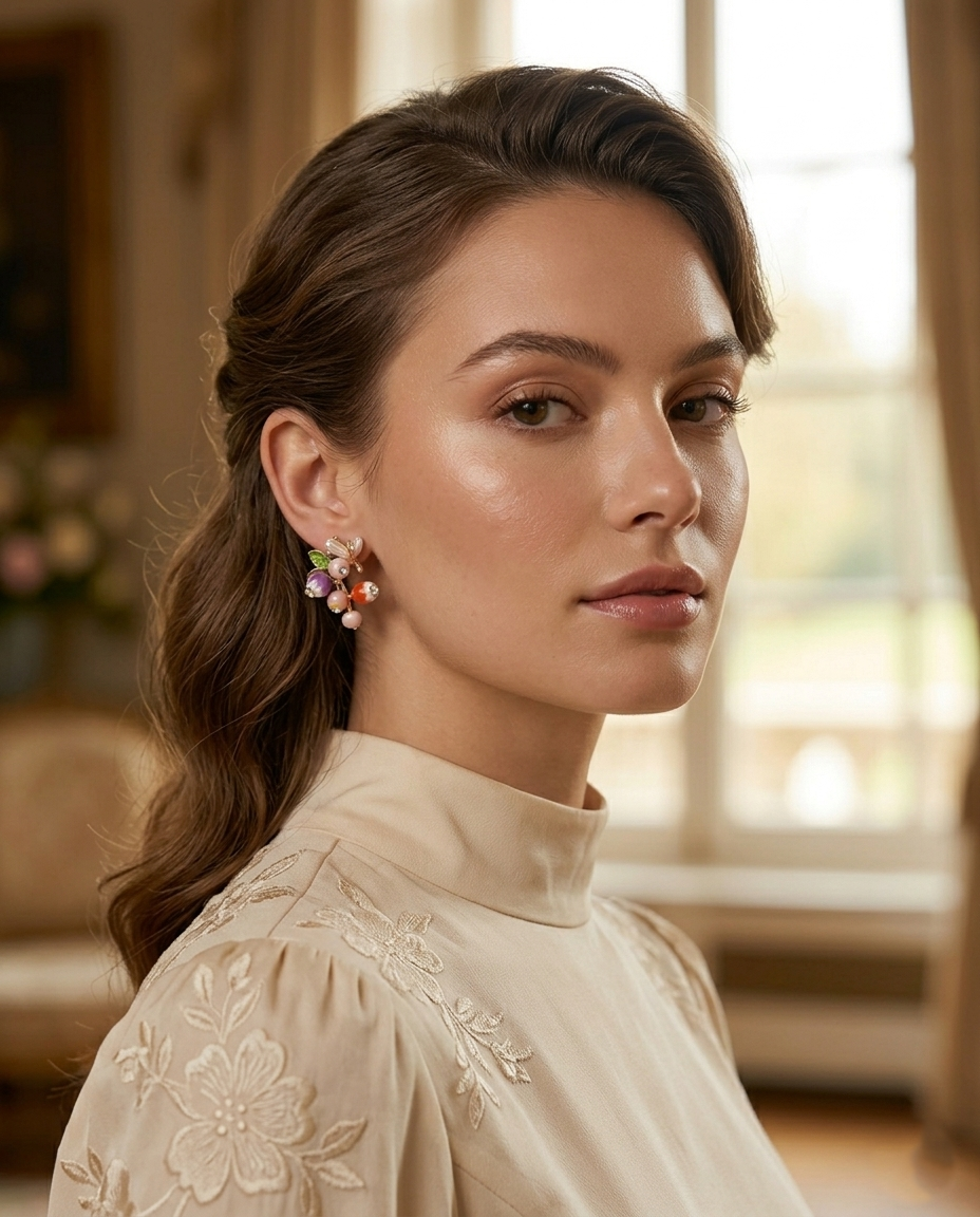 18K Gold Plated Enchanted Orchard Berry Cluster Stud Earrings