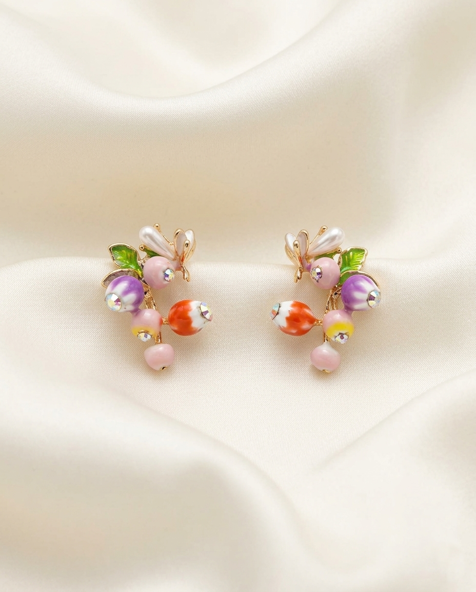 18K Gold Plated Enchanted Orchard Berry Cluster Stud Earrings