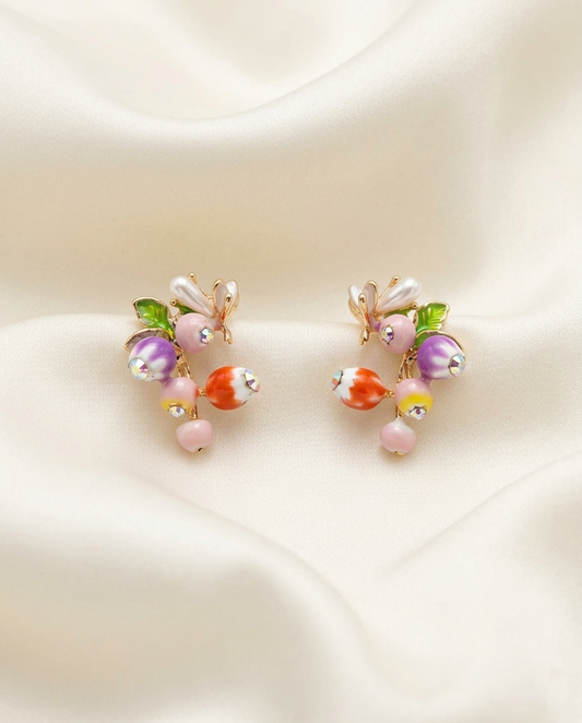 18K Gold Plated Enchanted Orchard Berry Cluster Stud Earrings