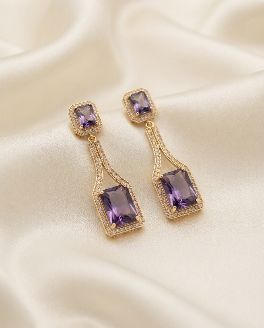 18K Gold Plated Ethereal Amethyst Radiant Drop Earrings