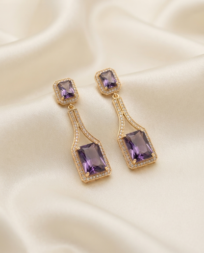 18K Gold Plated Ethereal Amethyst Radiant Drop Earrings
