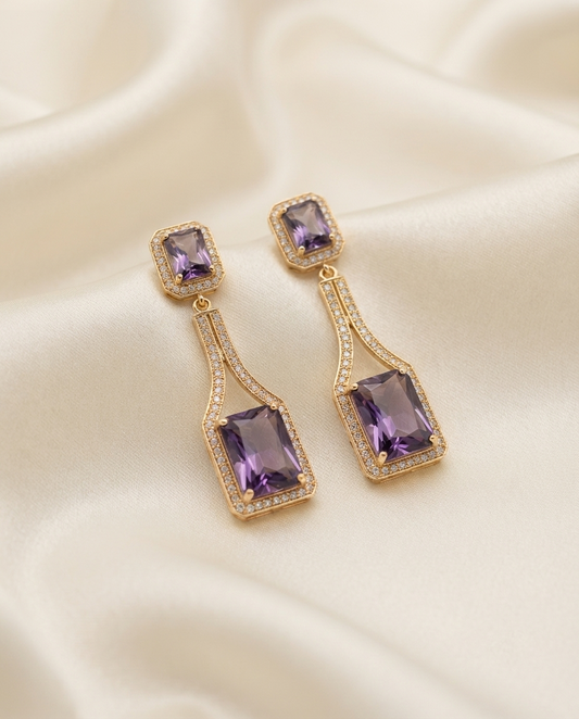 18K Gold Plated Ethereal Amethyst Radiant Drop Earrings