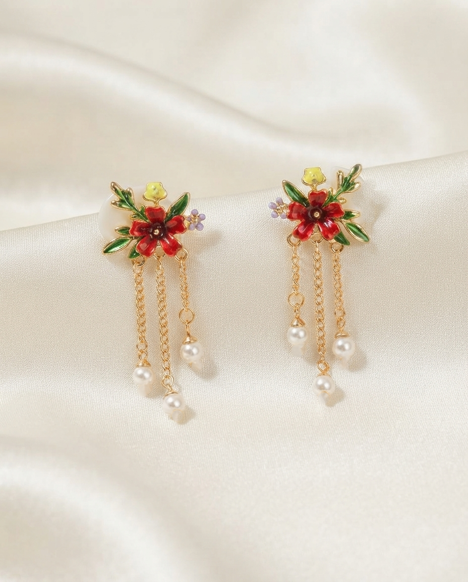 18K Gold Plated Ethereal Bloom Pearl Drop Earrings