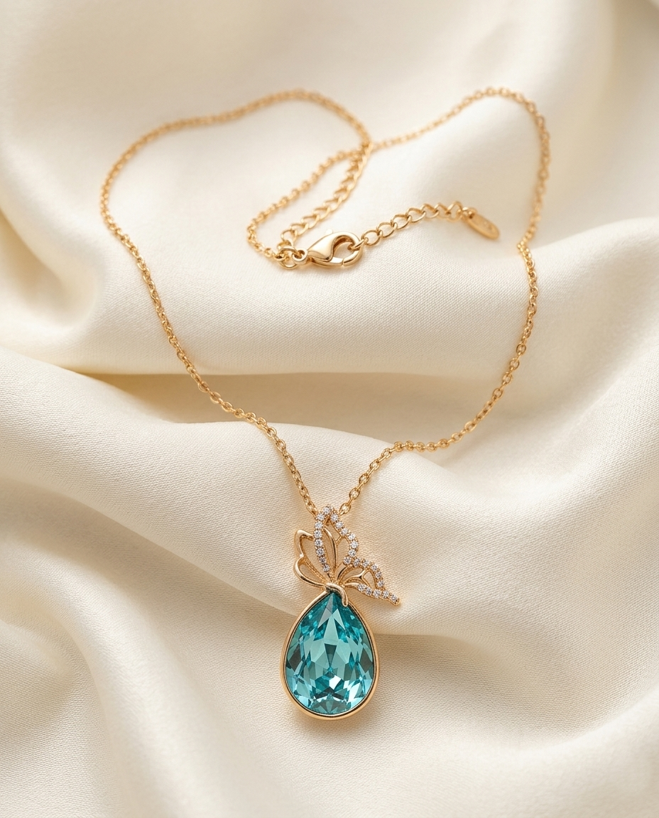 18K Gold Plated Ethereal Butterfly Teardrop Pendant Necklace