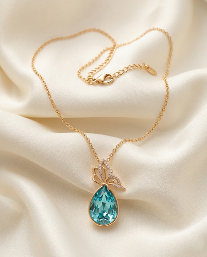 18K Gold Plated Ethereal Butterfly Teardrop Pendant Necklace