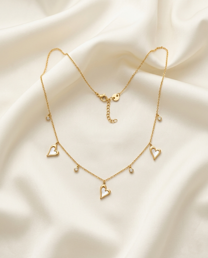 18K Gold Plated Ethereal Heart Charm Necklace with Mother of Pearl Inlay