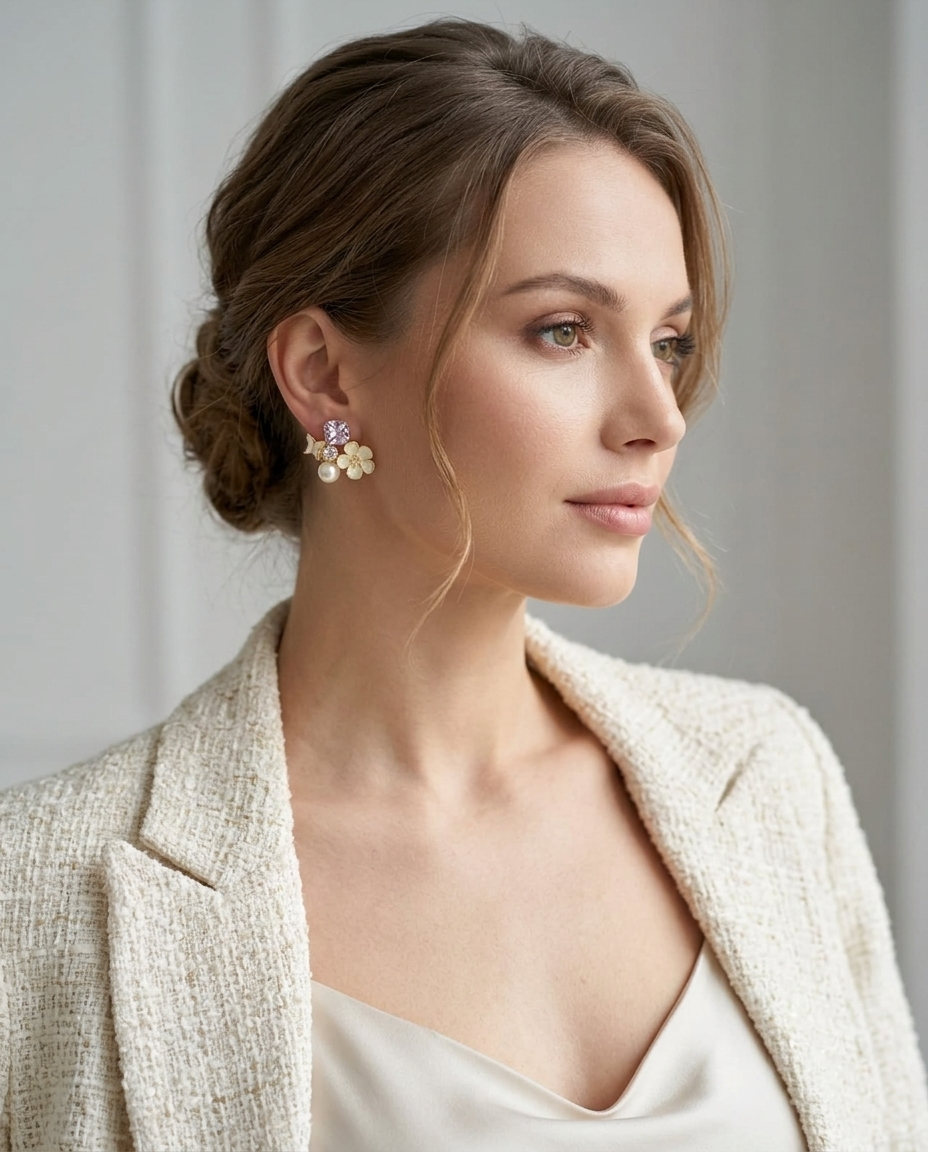 18K Gold Plated Floral Elegance Mirrored Stud Earrings