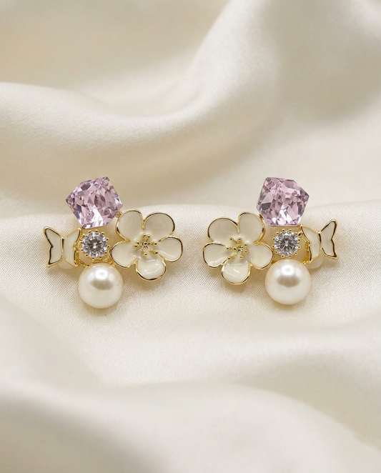 18K Gold Plated Floral Elegance Mirrored Stud Earrings