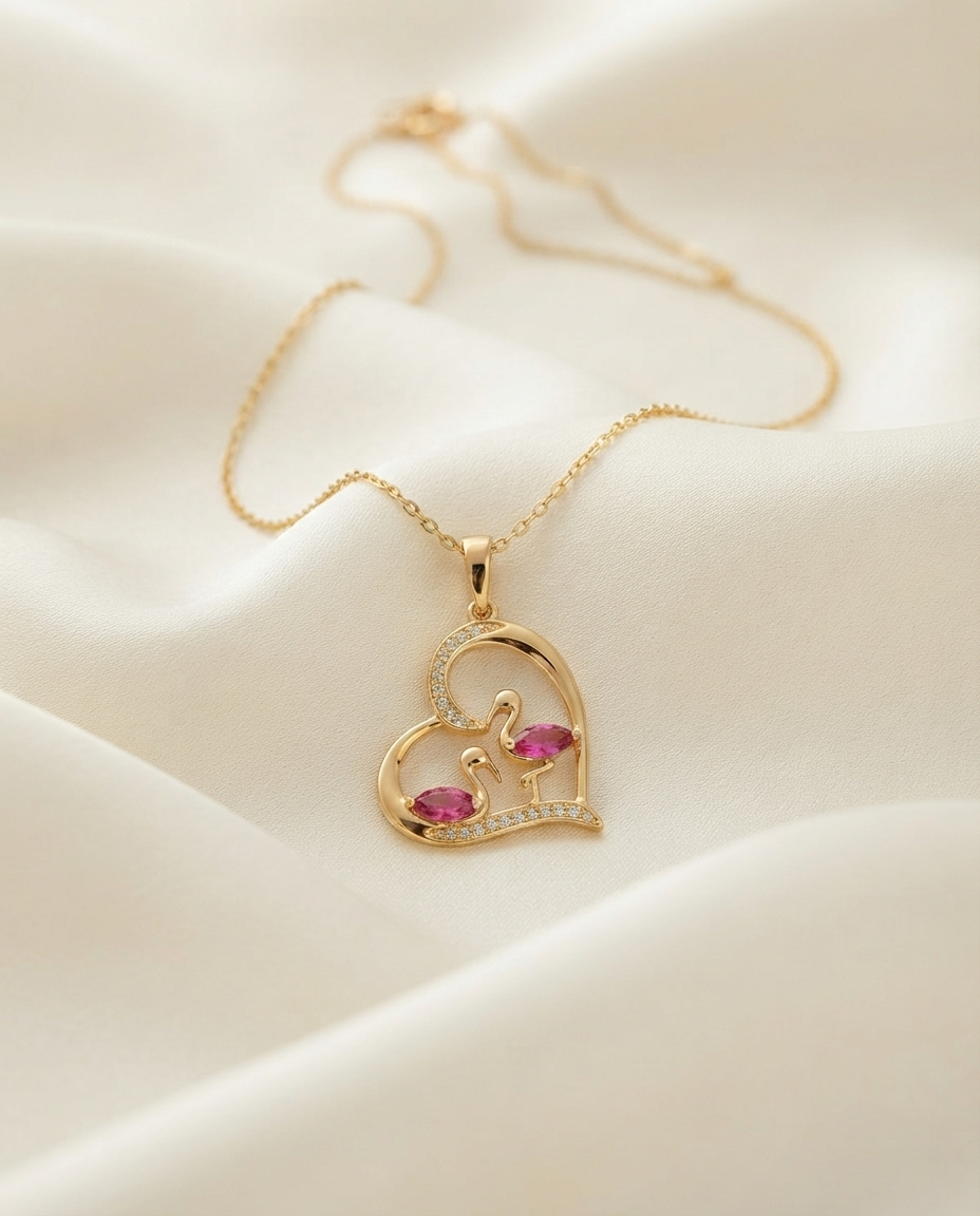 18K Gold Plated Inflamed Affection Flamingo Heart Pendant Necklace