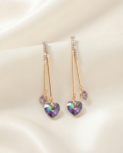 18K Gold Plated Iridescent Crystal Heart Dangle Earrings-Lilac