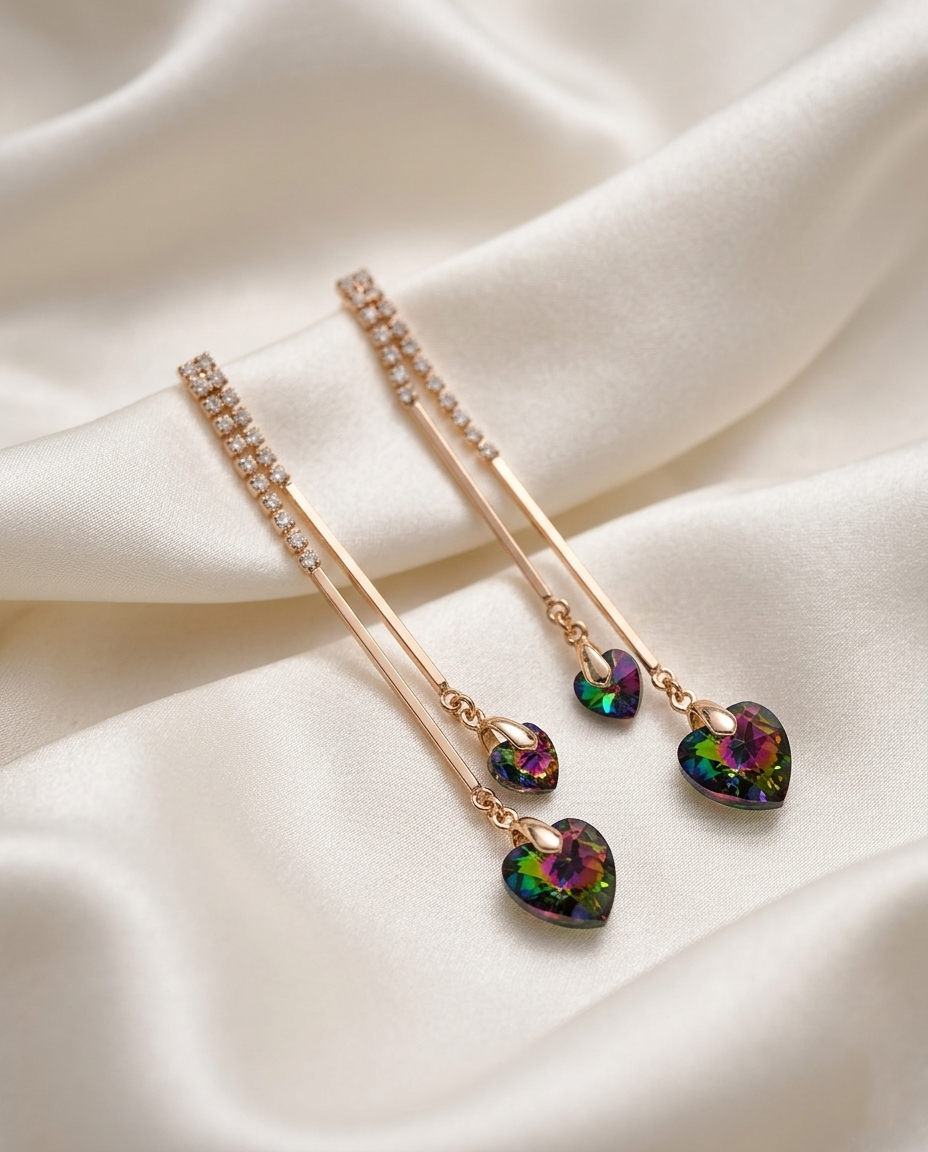 18K Gold Plated Iridescent Crystal Heart Dangle Earrings