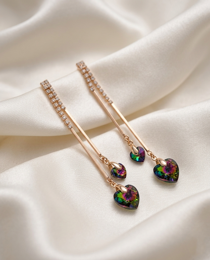 18K Gold Plated Iridescent Crystal Heart Dangle Earrings