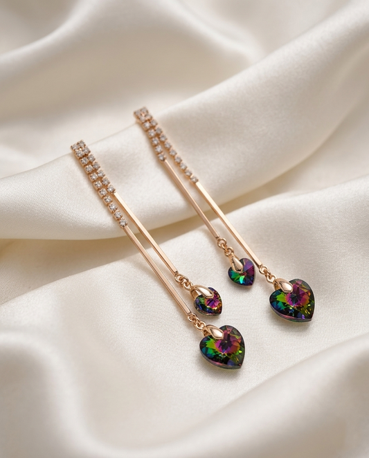 18K Gold Plated Iridescent Crystal Heart Dangle Earrings