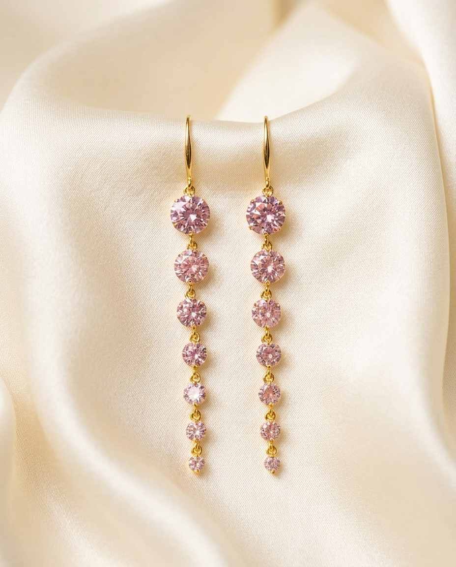 18K Gold Plated Light Pink Crystal Linear Drop Earrings