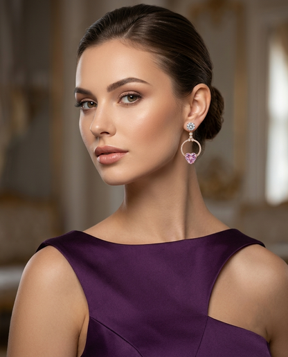 18K Gold Plated Light Pink Heart Crystal Drop Earrings