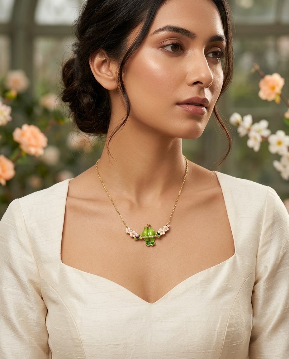 18K Gold Plated Lovebirds & Cherry Blossom Necklace