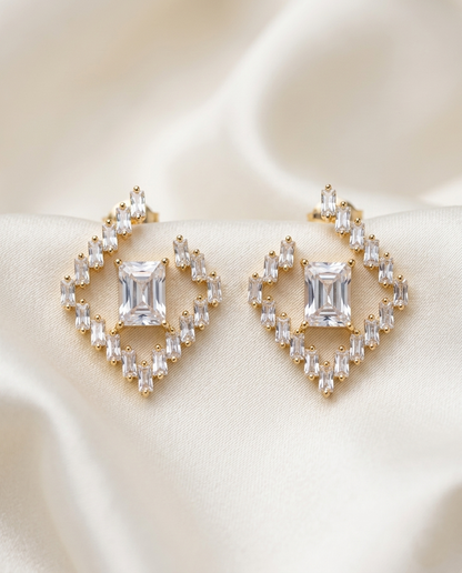 18K Gold Plated Mirrored Baguette Crystal Earring