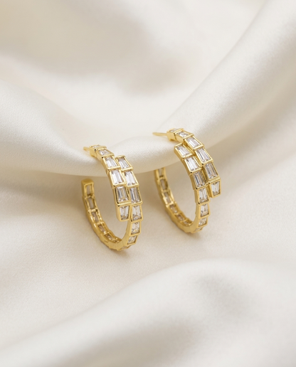 18K Gold Plated Mirrored Baguette Hoop Earrings