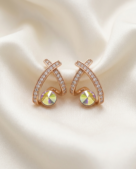 18K Gold Plated Mirrored Crystal J Shape Earrings
