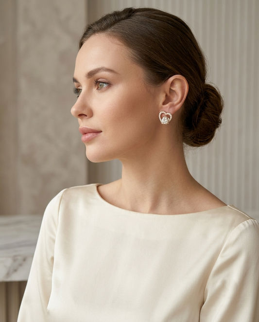 18K Gold Plated Mirrored Gold Double Heart Stud Earrings