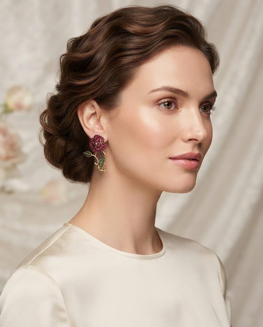 18K Gold Plated Mirrored Rose Crystal Statement Earrings