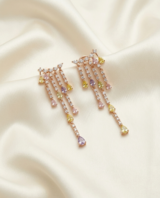 18K Gold Plated Multi-Color Zircon Tassel Earrings