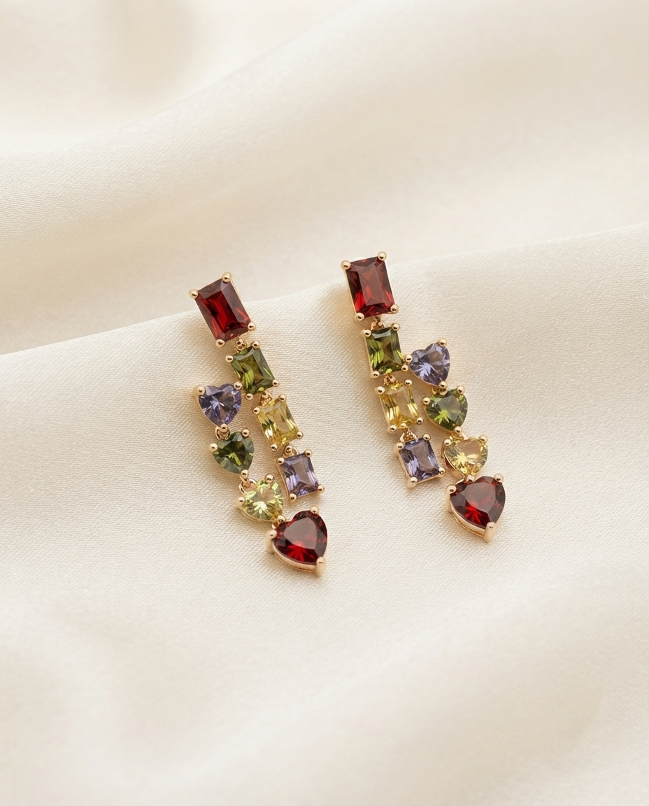 18K Gold Plated Multi-Stone Geometric Drop Earrings