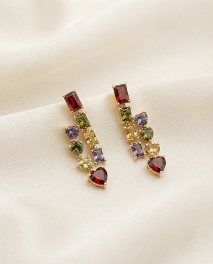 18K Gold Plated Multi-Stone Geometric Drop Earrings
