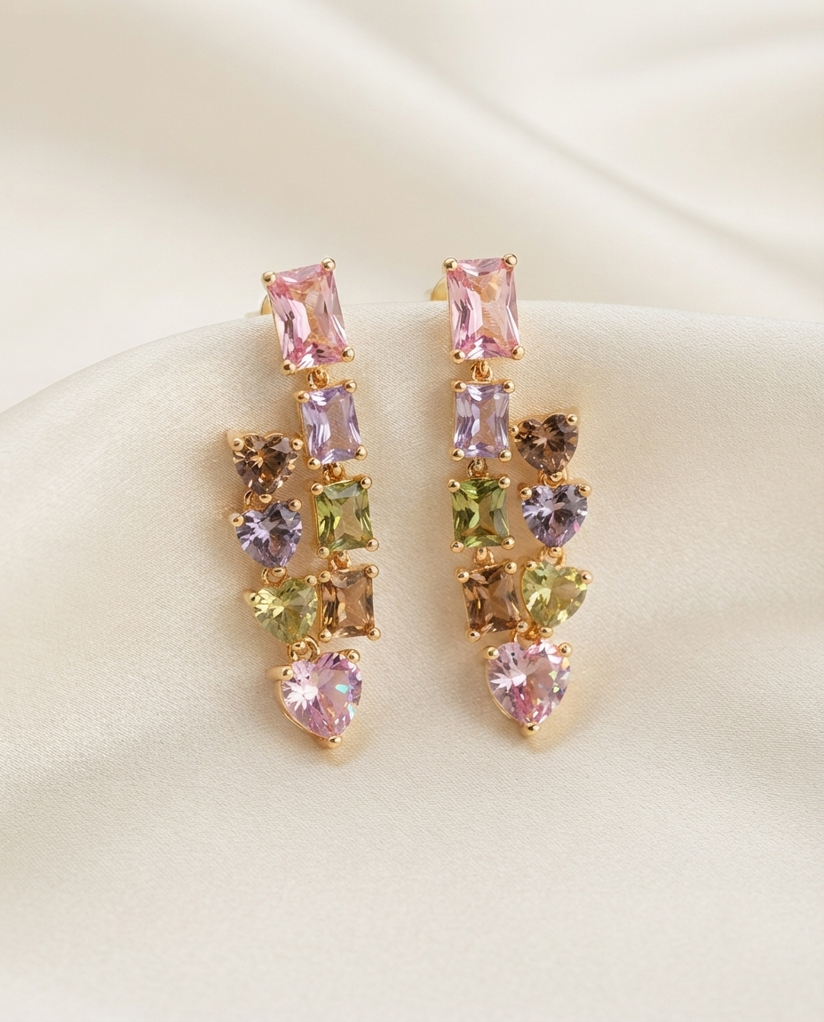 18K Gold Plated Pastel Multi-Stone Geometric Drop Earrings