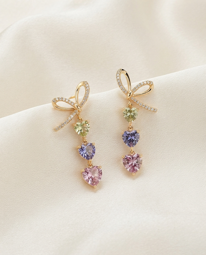 18K Gold Plated Pastel Heart Drop Bow Earrings