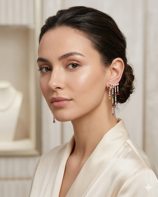 18K Gold Plated Prism Cascade Mirrored Fringe Drop Earrings