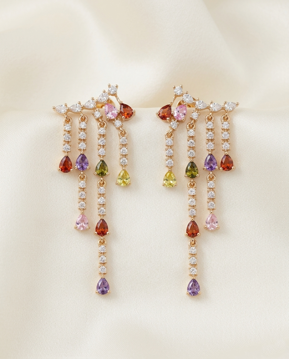18K Gold Plated Prism Cascade Mirrored Fringe Drop Earrings