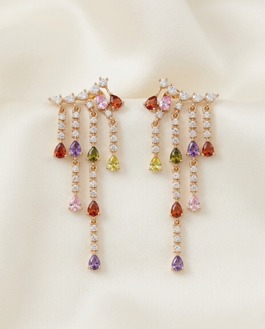 18K Gold Plated Prism Cascade Mirrored Fringe Drop Earrings